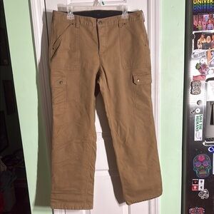 Deluth Trading Co. DeluthFlex Tan Brown Fleece Lined Cargo Work Pants Size 14